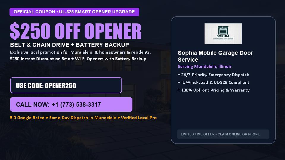 $250 OFF Smart Wi-Fi Garage Door Opener Installation in Mundelein, IL - Sophia Mobile Garage Door Service
