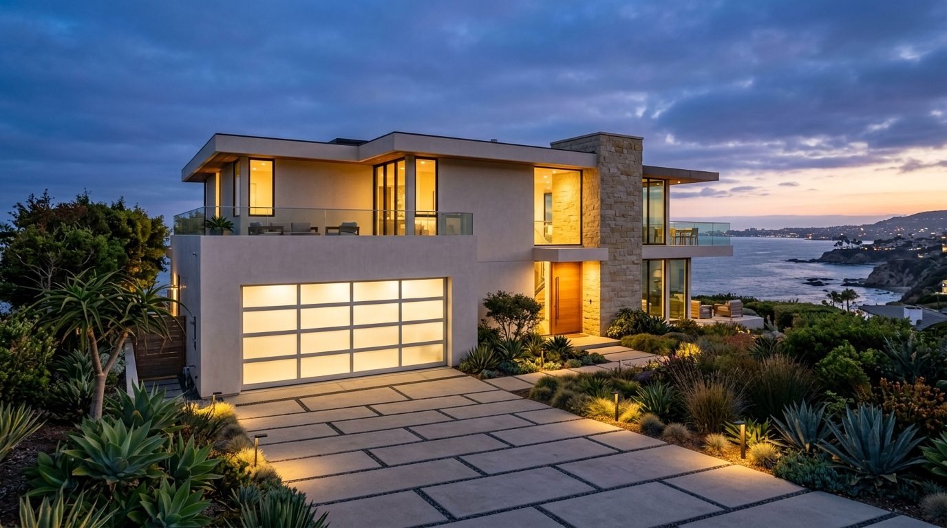 Sophia Mobile Garage Door Service Exterior Closed Garage Door at Twilight
