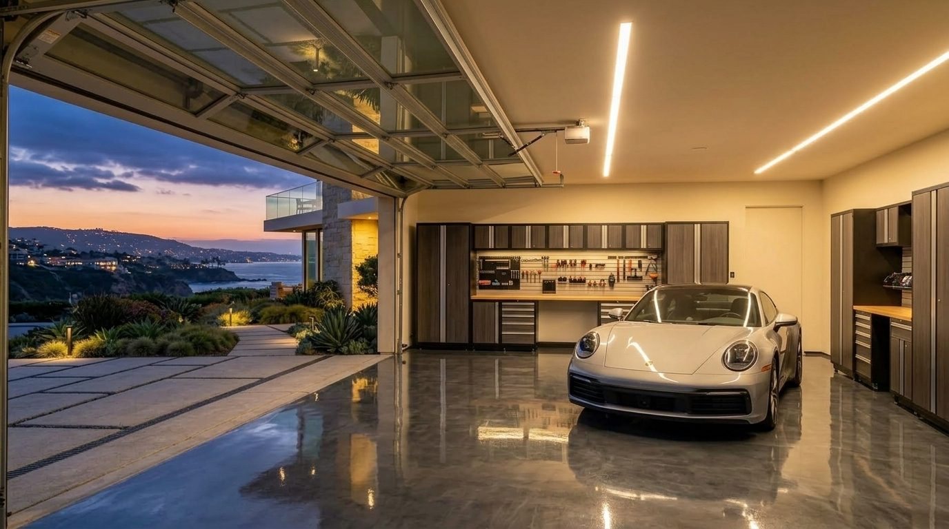 Sophia Mobile Garage Door Service Interior View of Custom Garage Door Overhead and Workshop